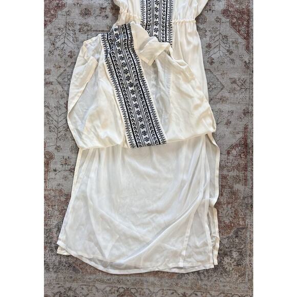 Tory Burch Silk Embroidered Cinched Waist Tie Sleeveless Shift Maxi Dress Size L - Picture 9 of 14